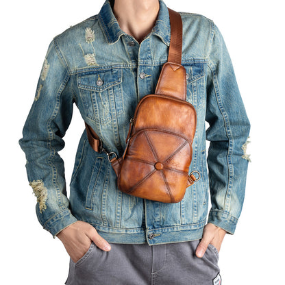 メンズバストバッグ牛革本革製ビジネス男性用斜めがけバッグ