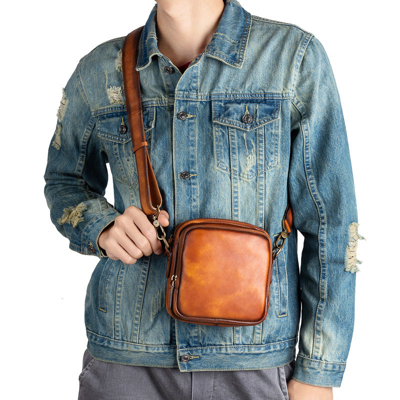 メンズショルダーバッグ牛革本革製ビジネス男性用斜めがけバッグ