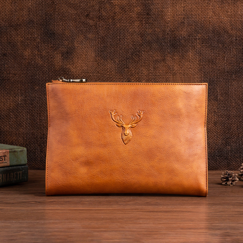 メンズクラッチバッグ牛革本革製レトロカジュアル男性用ハンドバッグ