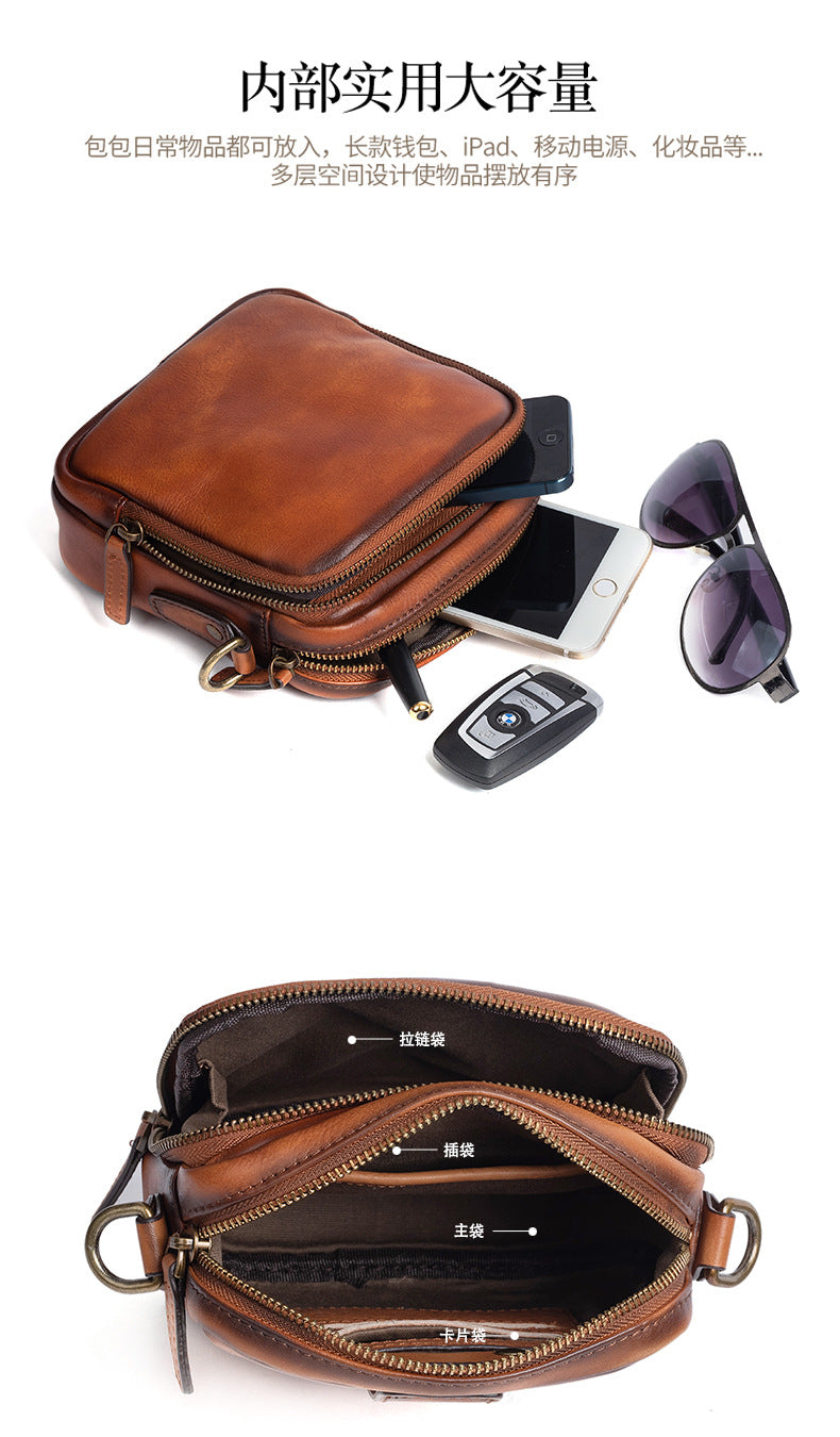 メンズショルダーバッグ牛革本革製ビジネス男性用斜めがけバッグ