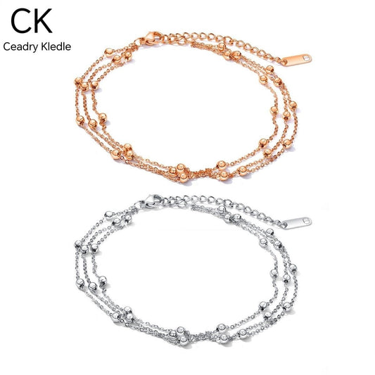 Ceadry kledle高級感韓国版個性的ファッション円珠多層脚鎖スリムO字アンクレット