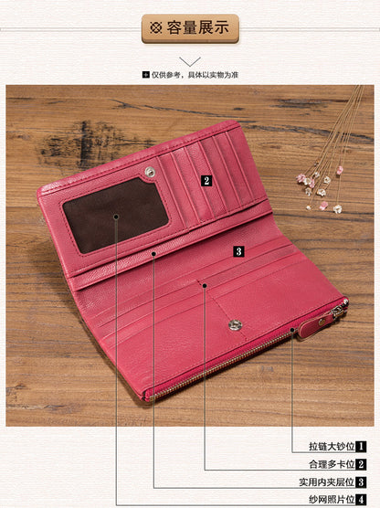 レディース財布ヒツジ革財布多機能超薄型2つ折り財布ファスナーのウォレットカジュアル長財布