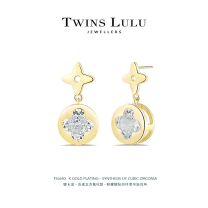 TWINS LULU軽量贅沢手作りモザイク四つ葉のクローバーのイヤリング