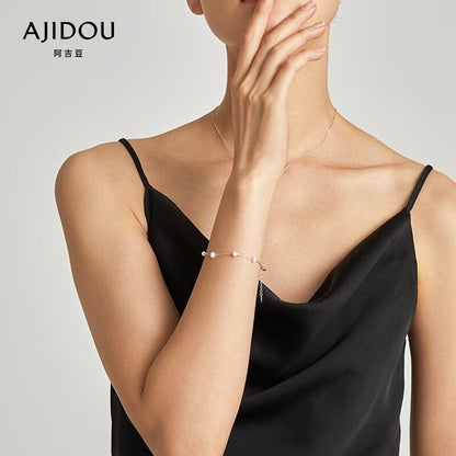 AJIDOUパールキラキララインストーンスリムブレスレット日韓の甘い風925シルバーアクセサリー