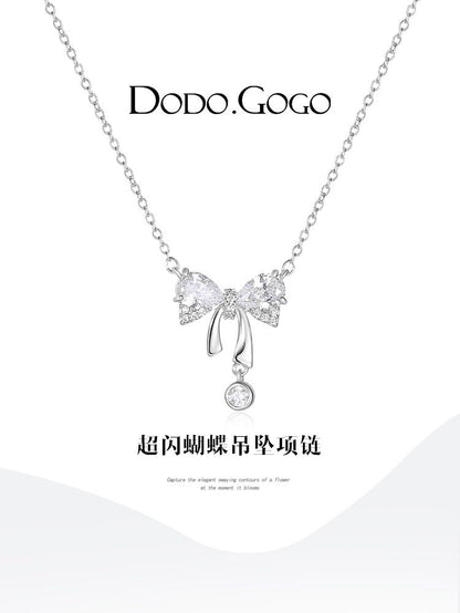DODOGOGO  リボンジルコンペンダントネックレスレディース高級ネックチェーン2024新作ネックレス