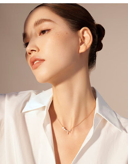 AJIDOUお洒落甘いネックレスリボンパール高級感鎖骨チェーンギフト