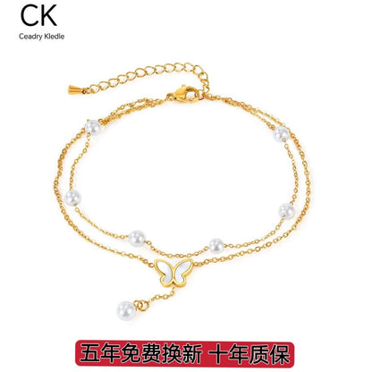 Ceadry kledle 真珠気質女性アンクレットシンプル色落ちしないフリンジ蝶女性足首饰り