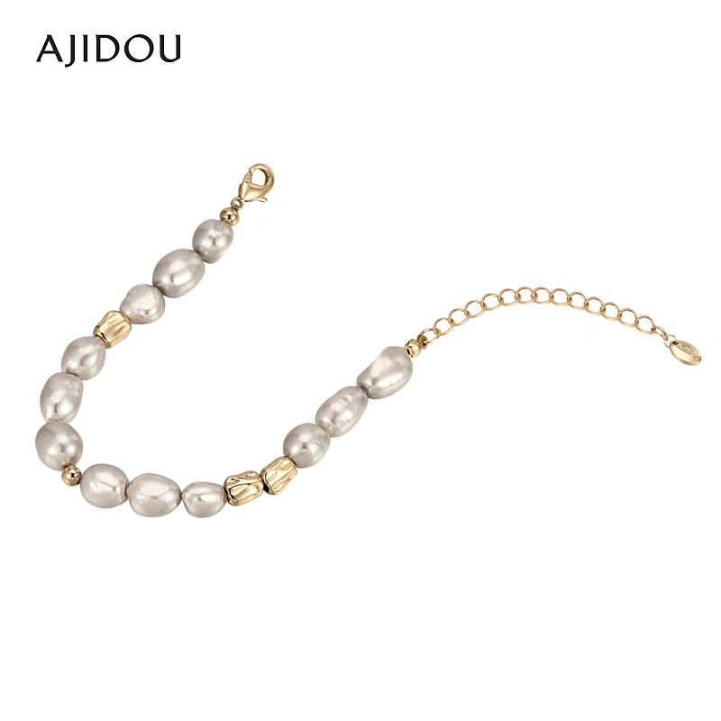 AJIDOUフレンチシックで優しい グレーのパールブレスレット女性ギフト