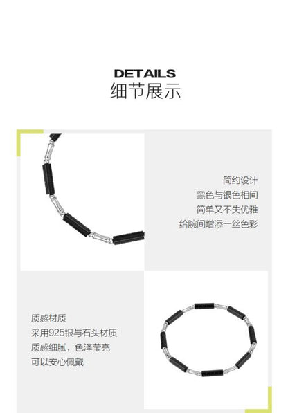 AJIDOU 925シルバーシンプルブレスレットプレゼントブラック+シルバー