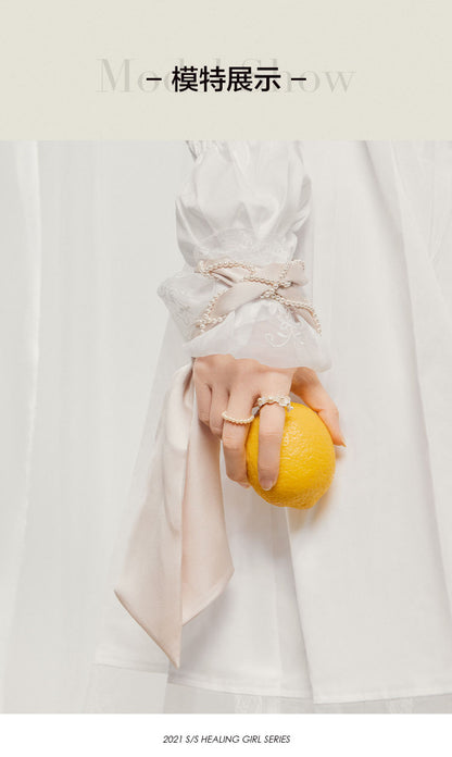 AJIDOU乙女の組み合わせパールフラワーリング柔らかでエレガントな指輪贈り物