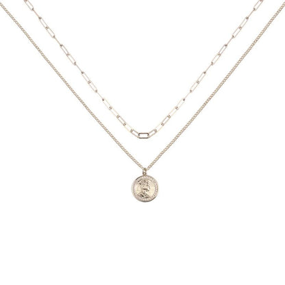 AJIDOU 金属シリーズ二重重ね式女王硬貨ネックレスペンダント二重鎖骨チェーン