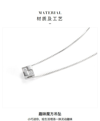 AJIDOU925シルバールービックキューブネックレスシンプル幾何鎖骨チェーン贈り物