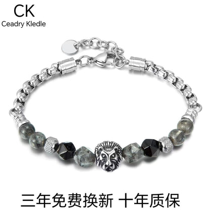 Ceadry kledle 欧米レトロストリートパンクデザイン感色あせない男性獅子頭ジョイント天然石ブレスレット