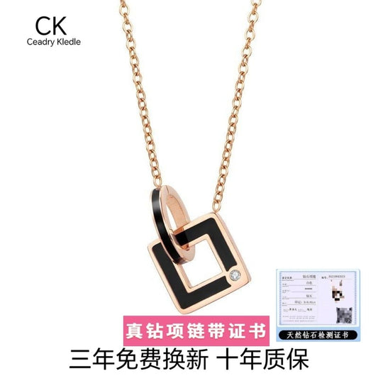 Ceadry kledle 女性ネックレス 黒貝ダブルリング贅沢高級感鎖骨チェーン