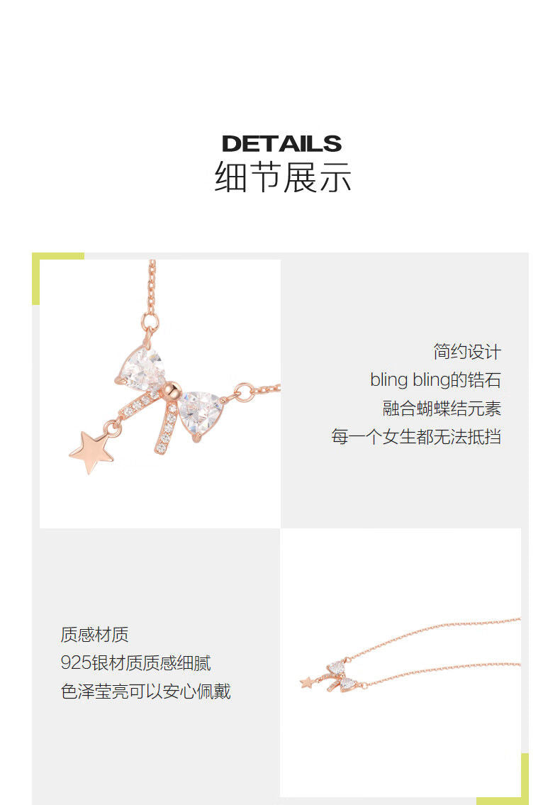 AJIDOU925シルバー甘くてかわいいリボンネックレス贈り物