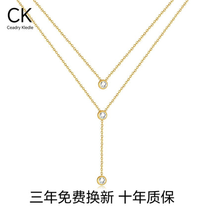 Ceadry kledle二重重ね着色落ちないフリンジネックレス女性ゴールドレディース鎖骨チェーン彼女プレゼント