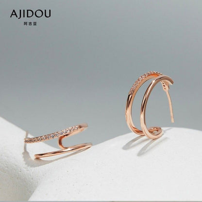 AJIDOU シンプル幾何学二重リング透かし彫りイヤリング贈り物