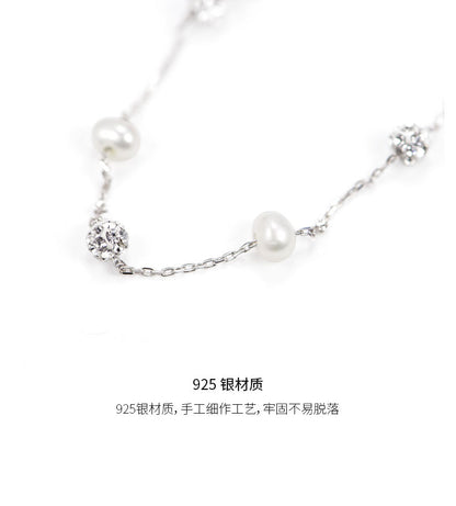 AJIDOUパールキラキララインストーンスリムブレスレット日韓の甘い風925シルバーアクセサリー