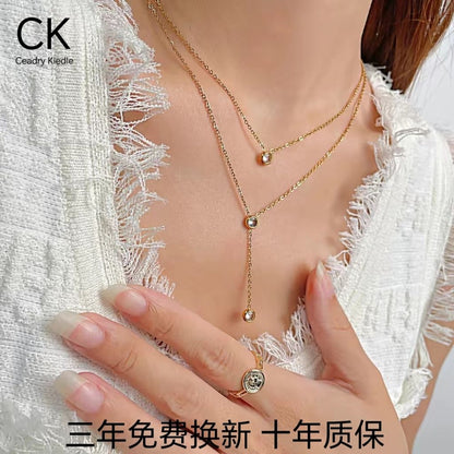 Ceadry kledle二重重ね着色落ちないフリンジネックレス女性ゴールドレディース鎖骨チェーン彼女プレゼント