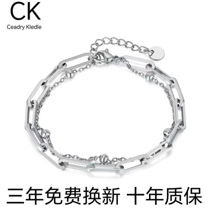 Ceadry kledle 個性チタン鋼クリップアクセサリーおしゃれなビーズ二重女性ブレスレット
