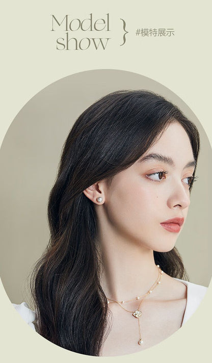 AJIDOU椿の花シリーズレトロで美しい花の真珠ピアス女性の高級感癒し系ピアス