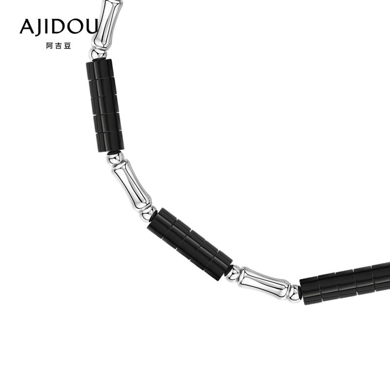 AJIDOU 925シルバーシンプルブレスレットプレゼントブラック+シルバー