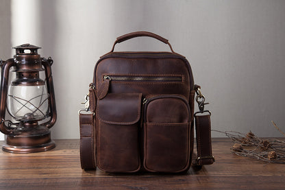 メンズショルダーバッグ牛革本革製レトロ男性用斜めがけバッグ