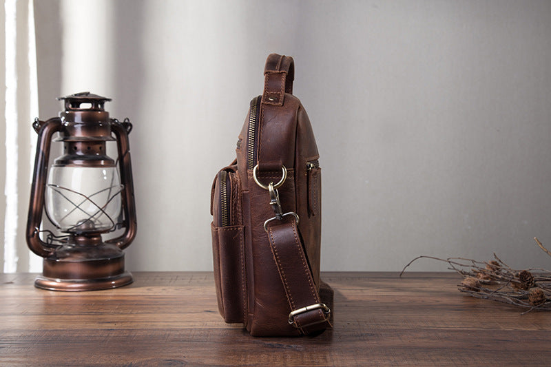 メンズショルダーバッグ牛革本革製レトロ男性用斜めがけバッグ