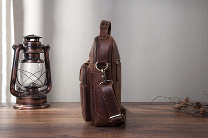 メンズショルダーバッグ牛革本革製レトロ男性用斜めがけバッグ