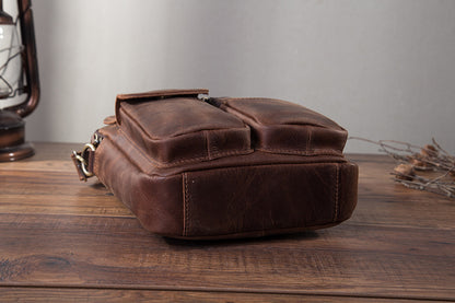 メンズショルダーバッグ牛革本革製レトロ男性用斜めがけバッグ