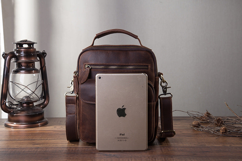 メンズショルダーバッグ牛革本革製レトロ男性用斜めがけバッグ