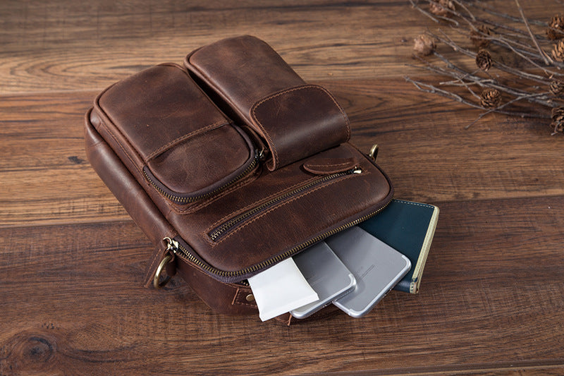 メンズショルダーバッグ牛革本革製レトロ男性用斜めがけバッグ