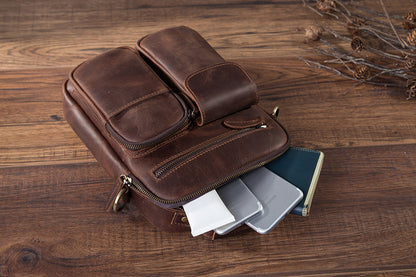 メンズショルダーバッグ牛革本革製レトロ男性用斜めがけバッグ