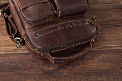 メンズショルダーバッグ牛革本革製レトロ男性用斜めがけバッグ