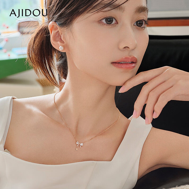 AJIDOU925シルバー甘くてかわいいリボンネックレス贈り物