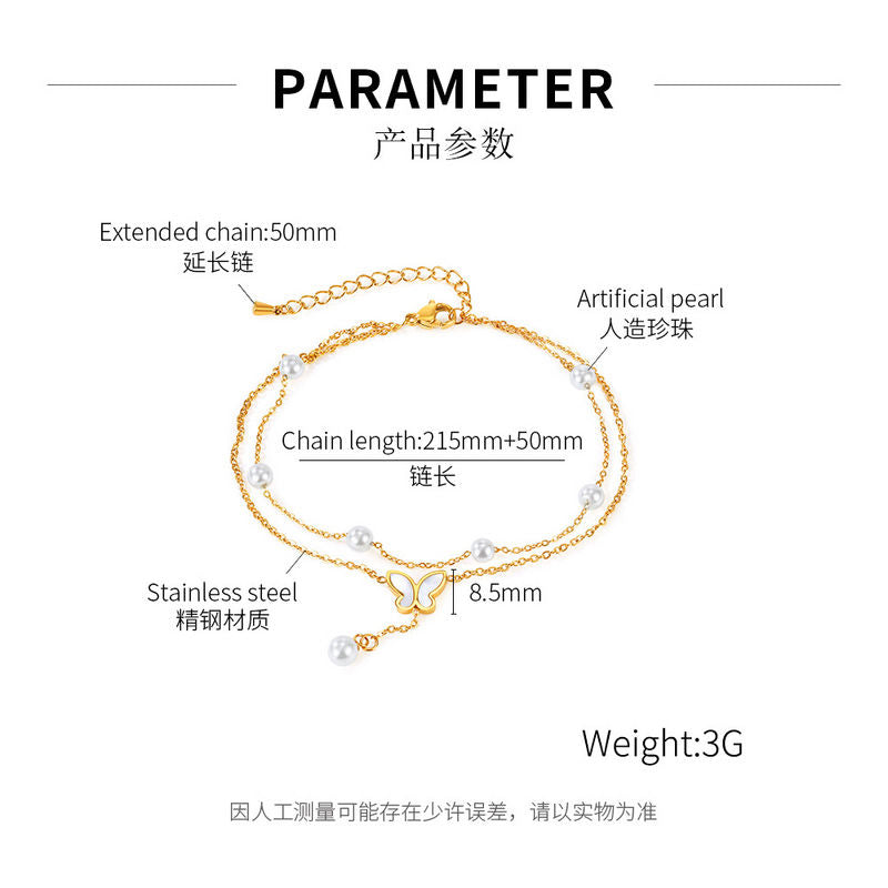 Ceadry kledle 真珠気質女性アンクレットシンプル色落ちしないフリンジ蝶女性足首饰り