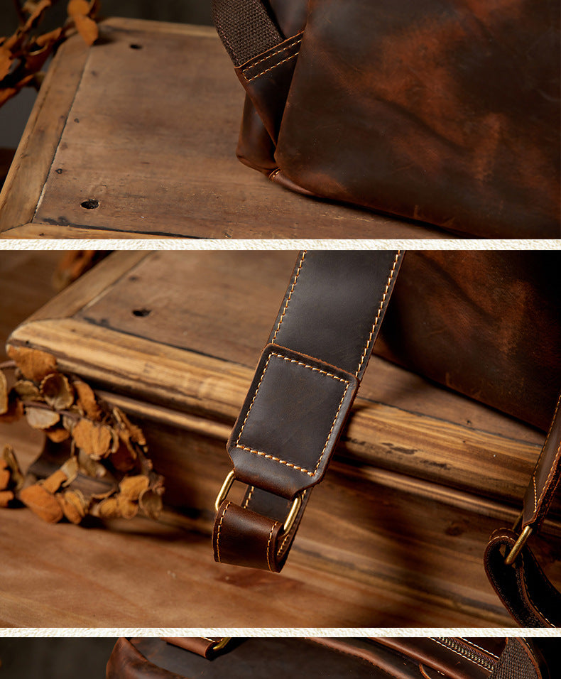 メンズリュック手作り牛革本革製クレイジー・ホースレトロ大容量 パソコンバッグカジュアルファッション出張旅行かばん