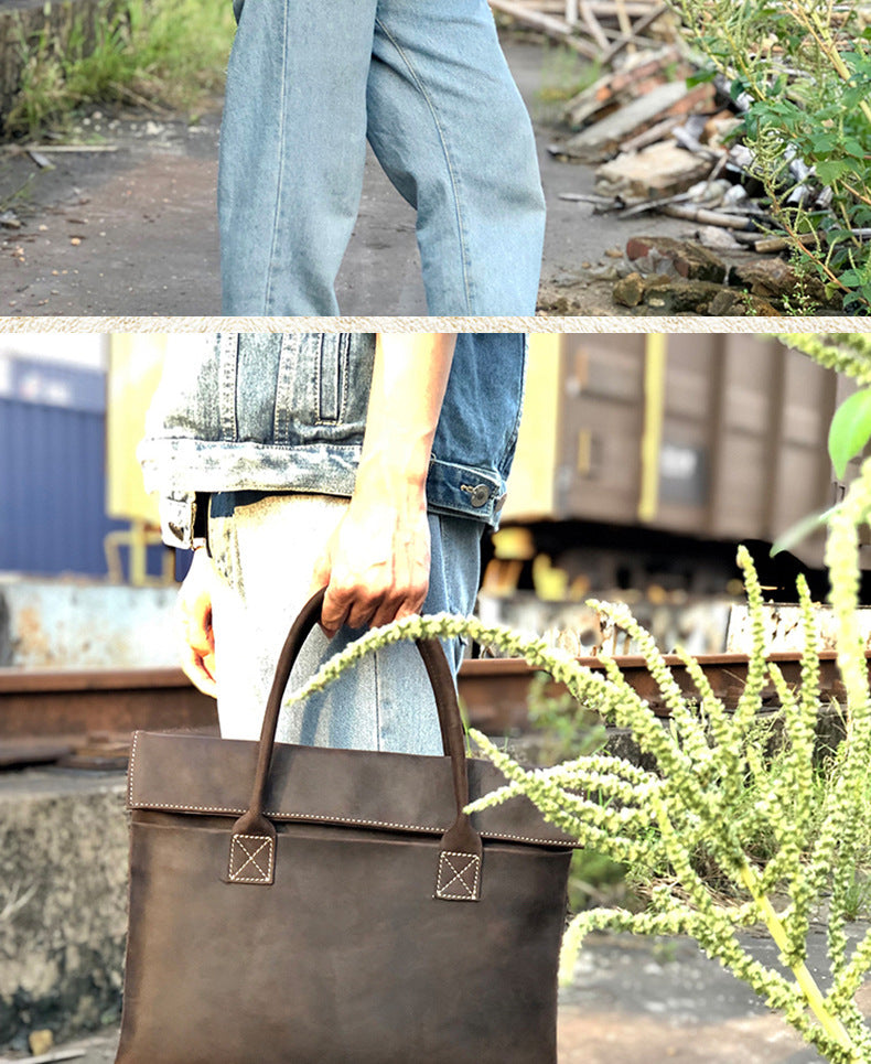 メンズ手提げかばん ハンドバッグ 手作業 韩国ファッション 牛革本革製 カジュアルビジネス用ブリーフケース薄型パソコンバッグ