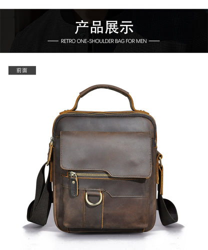 メンズショルダーバッグ牛革本革製レトロアウトドア旅行 男性用斜めがけバッグ