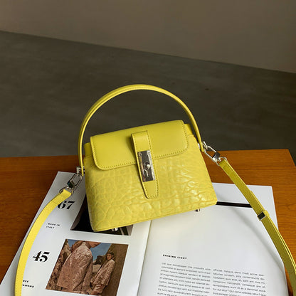 本革バッグ女性ヒツジ革レトロバケツバッグ高級感ミニショルダーバッグシンプルキャンディーカラーのハンドバッグ