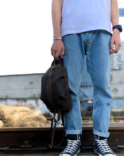 メンズバストバッグ 牛革本革製 手作り カジュアルヴィンテージ個性韩国ファッション男性用斜めがけバッグ