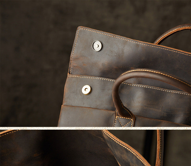 メンズ手提げかばんハンドバッグ手作業牛皮クレイジー・ホース 出張携帯便利ビジネスカジュアル男性用ブリーフケース薄型パソコンバッグ