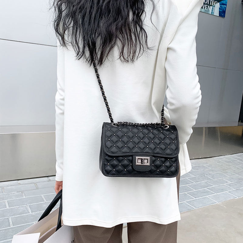 本革レディースバッグチェック柄チェーンバッグスクエアバッグシンプルエレガントショルダーバッグ.ポシェット