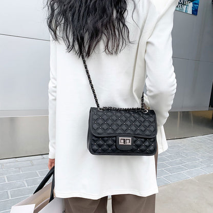 本革レディースバッグチェック柄チェーンバッグスクエアバッグシンプルエレガントショルダーバッグ.ポシェット