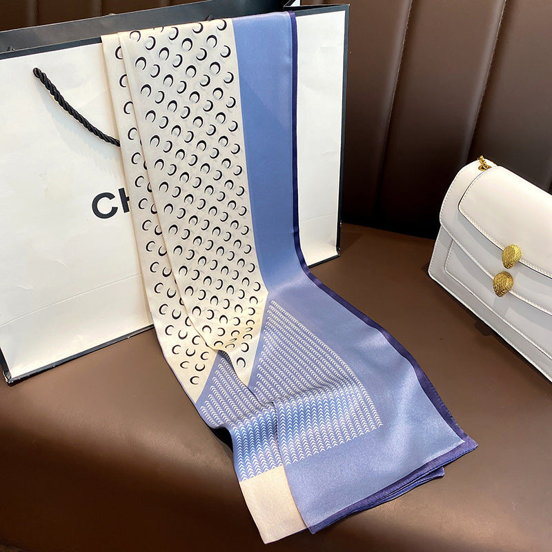 シルクスカーフ二重プリント柄ネクタイロングマフラー女リボン気質ネッカチーフ