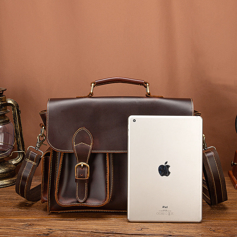 メンズブリーフケースハンドバッグ牛革本革製レトロビジネス男性用パソコンバッグ