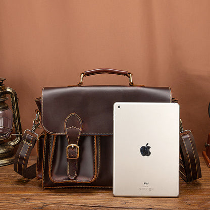 メンズブリーフケースハンドバッグ牛革本革製レトロビジネス男性用パソコンバッグ