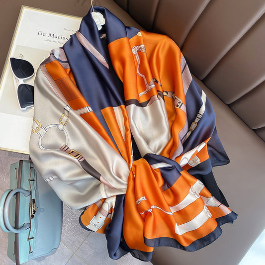 スカーフストライプ柄の日焼け止めシミュレーションシルクファッションカラービーチトレンドプリント柄スカーフ