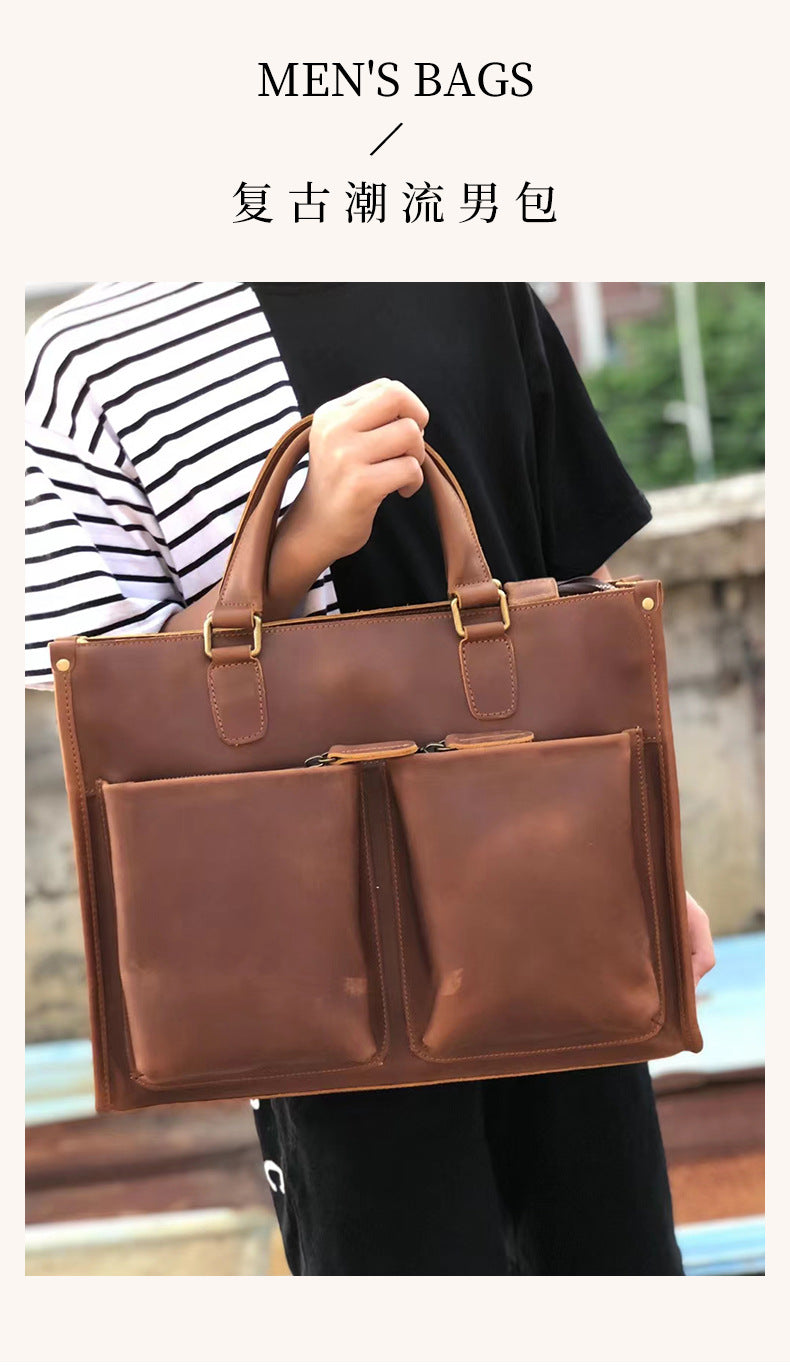 メンズハンドバッグブリーフケース牛革クレイジー・ホースショルダーバッグビジネス通勤男性用斜めがけバッグパソコンバッグ