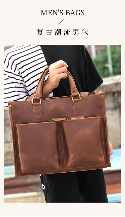 メンズハンドバッグブリーフケース牛革クレイジー・ホースショルダーバッグビジネス通勤男性用斜めがけバッグパソコンバッグ